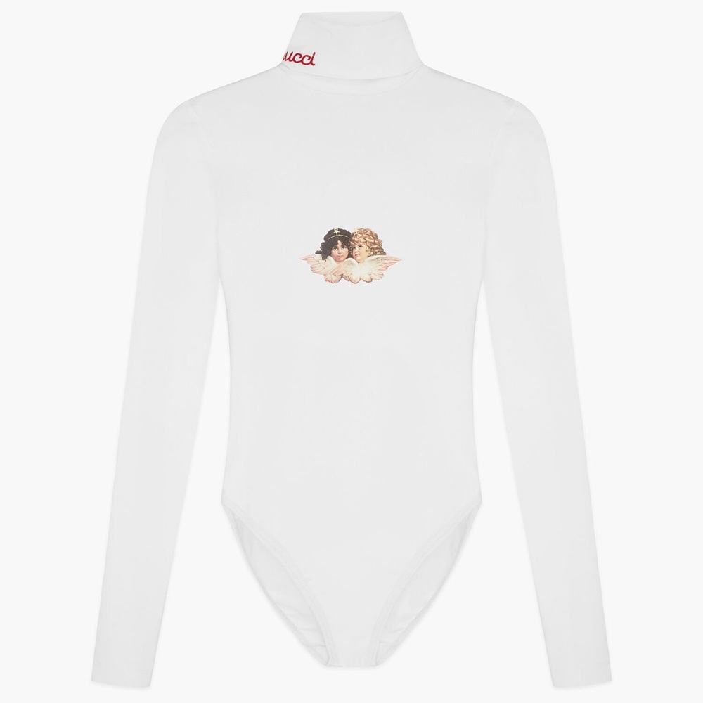 NWOT Fiorucci Angels Embroidered White Turtleneck Bodysuit Size XL